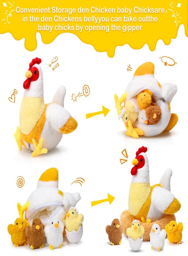 سكايليتي مجموعة ألعاب دجاجة سكايليتي المحشوة للأطفال، دجاجة تبيض بيضاً مع بطن بسحاب، بيت دجاج، وصيصان صغيرة، مثالية لمستلزمات حفلات عيد الفصح (بتصميم مرح). - Image 4